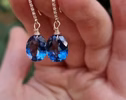- Solid Gold 14K Diamond Oval London Blue Topaz Earrings