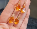 - Solid Gold 14K Diamond Pear Madeira Citrine Earrings, Genuine Natural Citrine Earrings