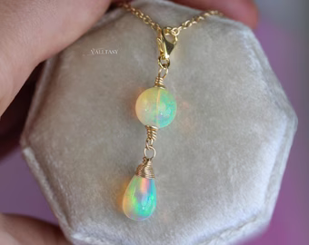 Solid Gold 14K Ethiopian Opal Charm Pendant with a Lobster Claw, One of a Kind