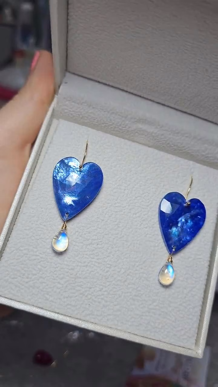 - Solid Gold 14K Heart Moonstone Earrings, Unique Earrings Design