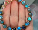 - Solid Gold 14K Labradorite Bracelet, Bold Blue Flash Labradorite Beaded Bracelet