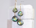 - Solid Gold 14K Labradorite Earrings with Multi Colored Flash