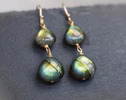 - Solid Gold 14K Labradorite Earrings with Multi Colored Flash