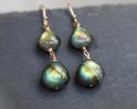 - Solid Gold 14K Labradorite Earrings with Multi Colored Flash