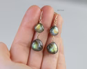 - Solid Gold 14K Labradorite Earrings with Multi Colored Flash