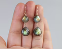 - Solid Gold 14K Labradorite Earrings with Multi Colored Flash