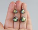 - Solid Gold 14K Labradorite Earrings with Multi Colored Flash