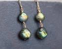 - Solid Gold 14K Labradorite Earrings with Multi Colored Flash