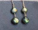 - Solid Gold 14K Labradorite Earrings with Multi Colored Flash