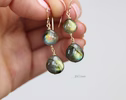 - Solid Gold 14K Labradorite Earrings with Multi Colored Flash