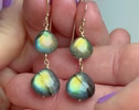 Solid Gold 14K Labradorite Earrings with Multi Colored Flash