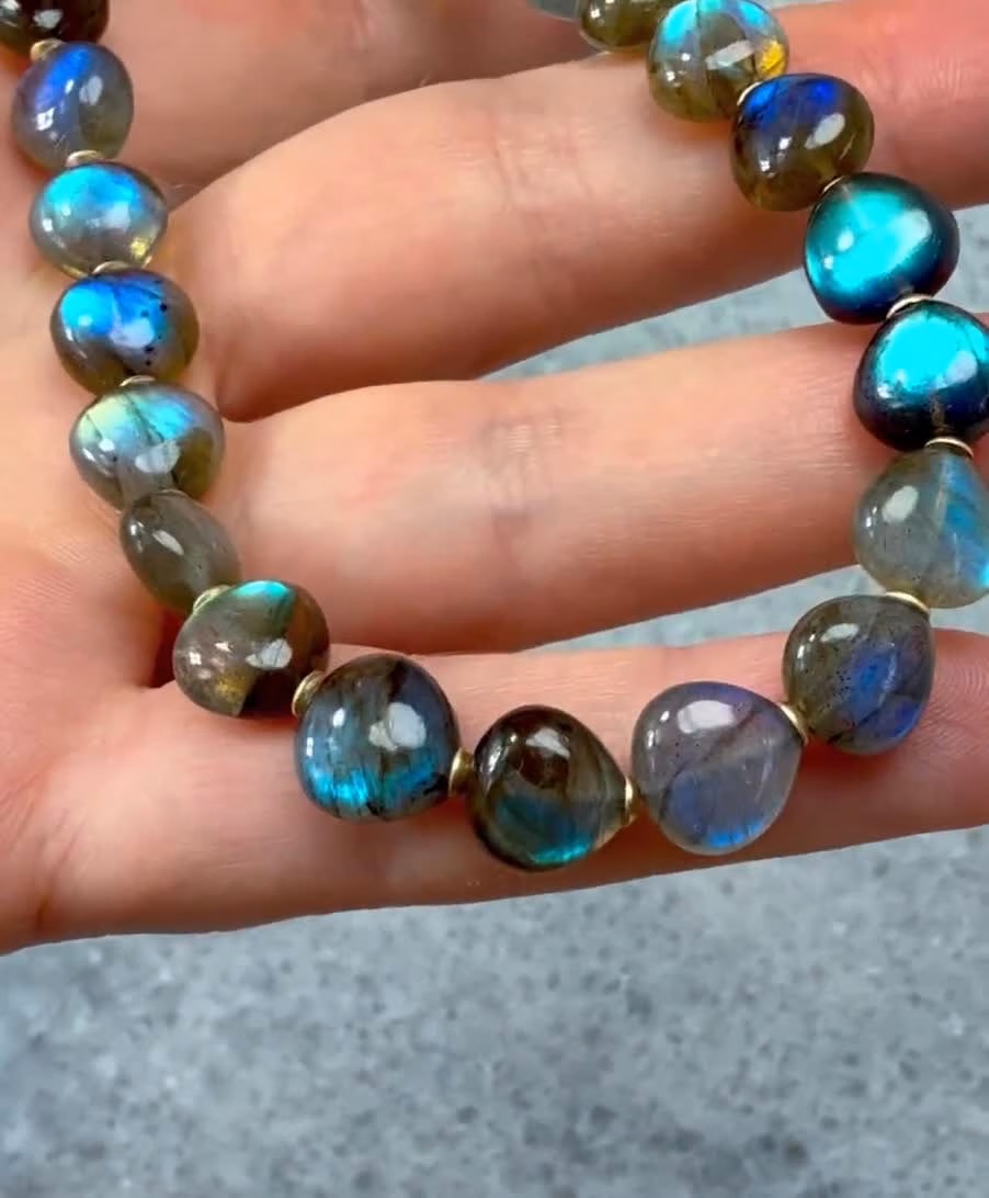 - Solid Gold 14K Labradorite Necklace, Bold Blue Labradorite Beaded Necklace