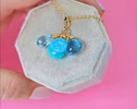 Solid Gold 14K Larimar and Aquamarine Charm with a Lobster Clasp
