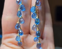 - Solid Gold 14K Long Swiss Blue Topaz Earrings, Statement Blue Gemstone Drop Earrings