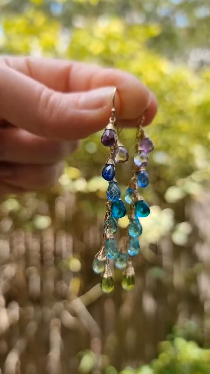 - Solid Gold 14K Multi Gemstone Colorful Rainbow Earrings