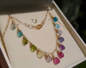 - Solid Gold 14K Multi Gemstone Colorful Rainbow Necklace