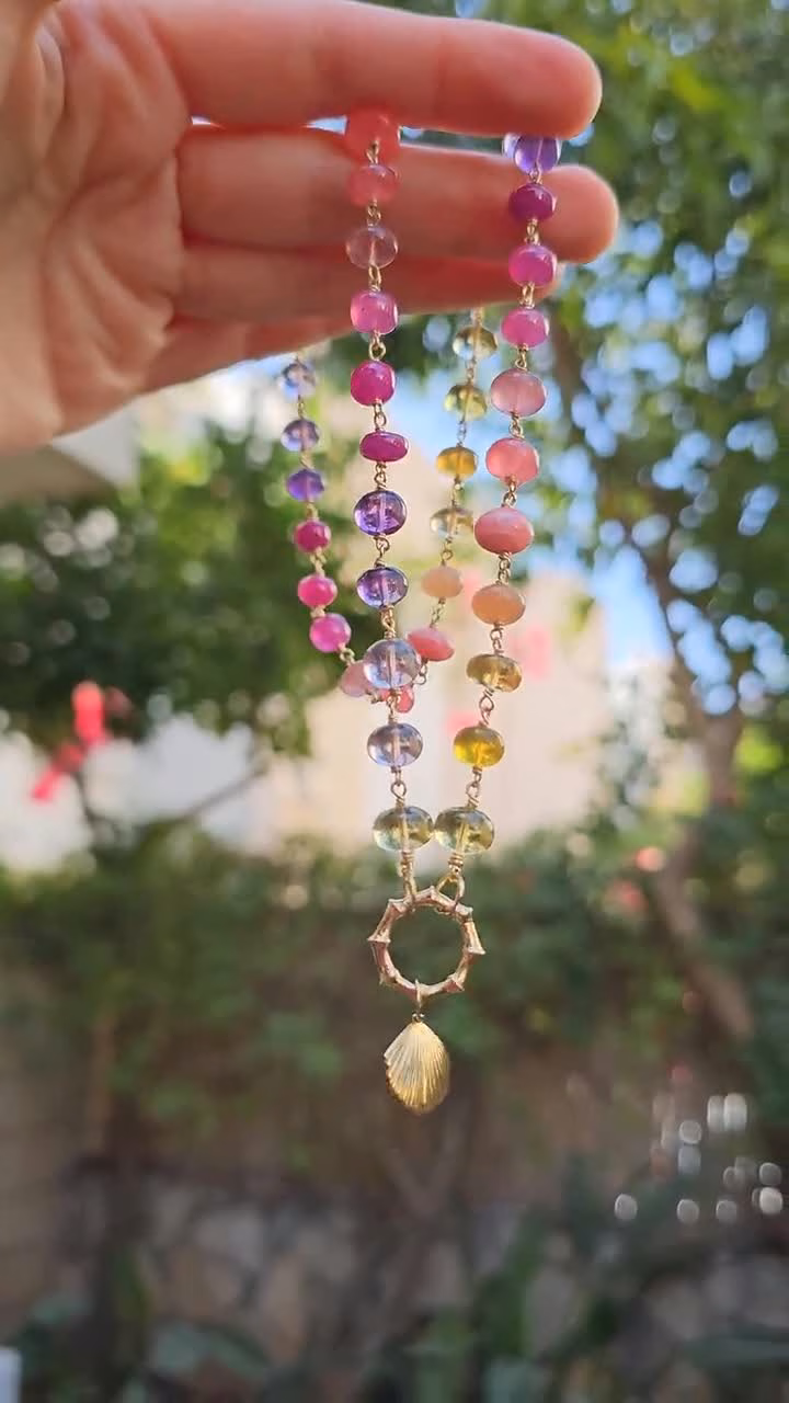 - Solid Gold 14K Multi Gemstone Necklace Wire Wrapped in Gold, Gemmy Necklace