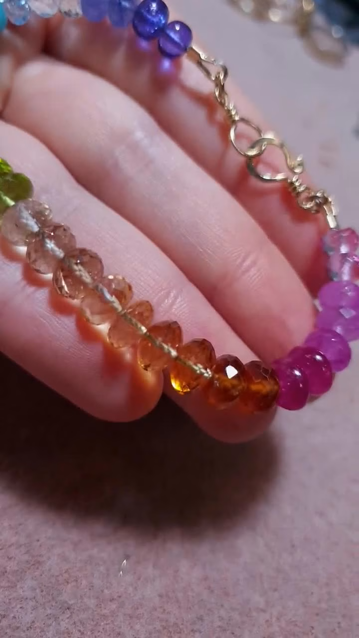 - Solid Gold 14K Rainbow Bracelet with Precious Gemstones, Colorful Multi Gemstone Bracelet