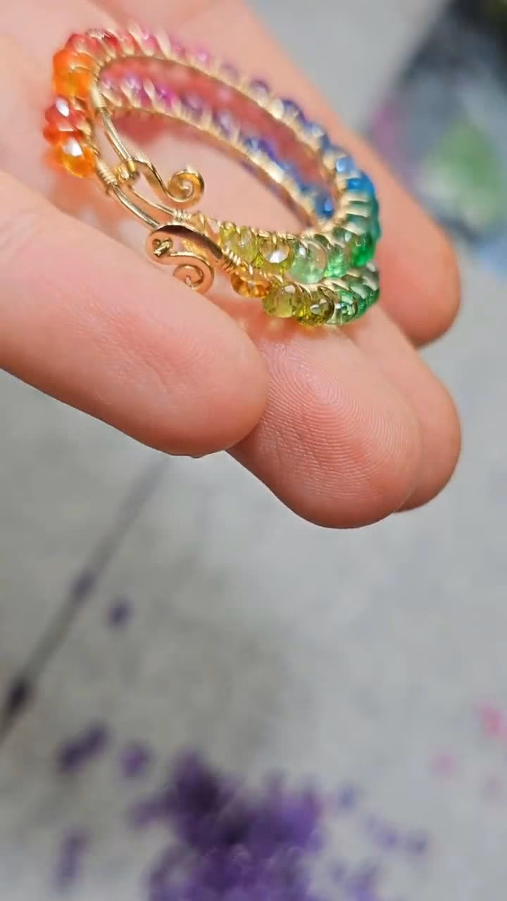 - Solid Gold 14K Rainbow Hoop Earrings