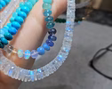 Solid Gold 14K Rainbow Moonstone Necklace, Blue Fire Heishi Moonstone Beaded Necklace