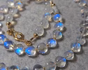Solid Gold 14K Rainbow Moonstone Necklace, Bold Blue Glow Moonstone Beaded Necklace