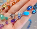 Solid Gold 14K Rainbow Necklace Wire Wrapped in Gold, Gemmy Necklace, Colorful Multi Stone Fancy Shaped Necklace