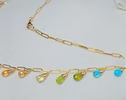 Solid Gold 14K Rainbow Precious Drop Gemstone Necklace