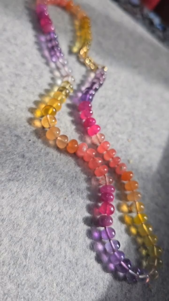 Solid Gold 14K Silk Knotted Sunset Inspired Multi Gemstone Necklace