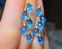 Solid Gold 14K Swiss Blue Topaz Earrings, Blue Gemstone Drop Earrings