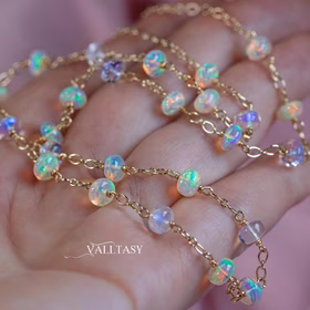 The Opal Moonlight Necklace - Solid Gold 14K Ethiopian Opal and Rainbow Moonstone Gemstone Necklace, Gemmy Necklace The Opal Moonlight Necklace - Solid Gold 14K Ethiopian Opal and Rainbow Moonstone Gemstone Necklace, Gemmy Necklace
