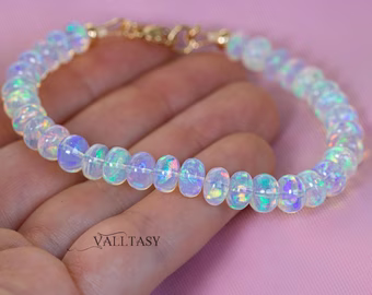 - Solid Gold 14K Ethiopian Opal Bracelet, Large Welo Opal Bracelet