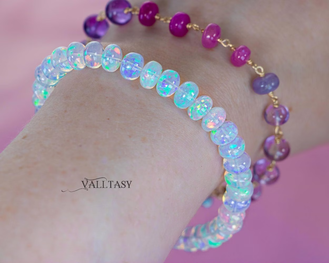 - Solid Gold 14K Ethiopian Opal Bracelet, Large Welo Opal Bracelet