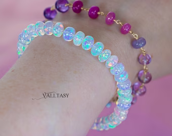 - Solid Gold 14K Ethiopian Opal Bracelet, Large Welo Opal Bracelet