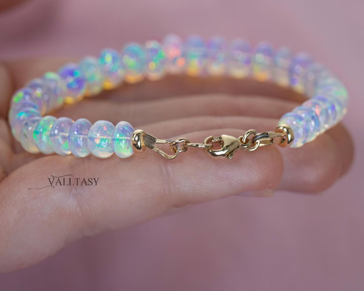 - Solid Gold 14K Ethiopian Opal Bracelet, Large Welo Opal Bracelet