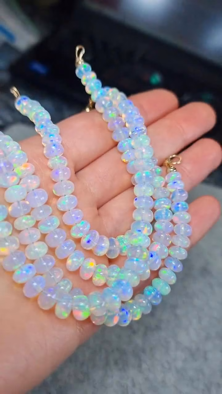- Solid Gold 14K Ethiopian Opal Bracelet, Large Welo Opal Bracelet