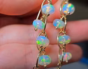 - Solid Gold 14K Ethiopian Opal Dangle Earrings, Ethiopian Opal Earrings in 14K Gold