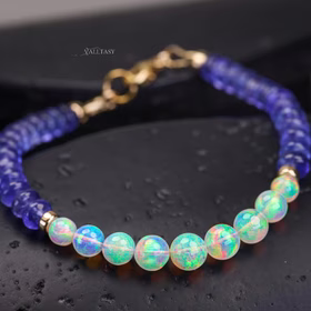 The 9 Planets Bracelet - Ethiopian Opal Sphere Bracelet with Periwinkle Tanzanite The 9 Planets Bracelet - Ethiopian Opal Sphere Bracelet with Periwinkle Tanzanite