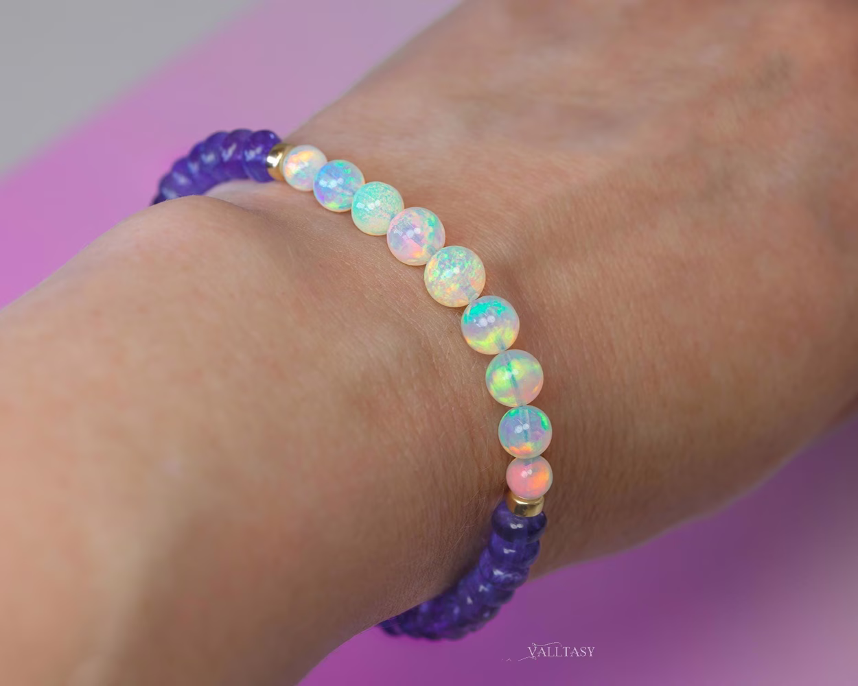 - Ethiopian Opal Sphere Bracelet with Periwinkle Tanzanite