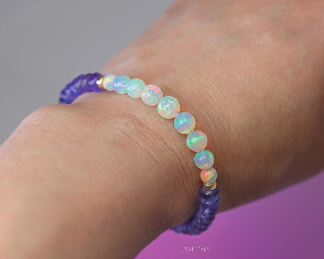 - Ethiopian Opal Sphere Bracelet with Periwinkle Tanzanite