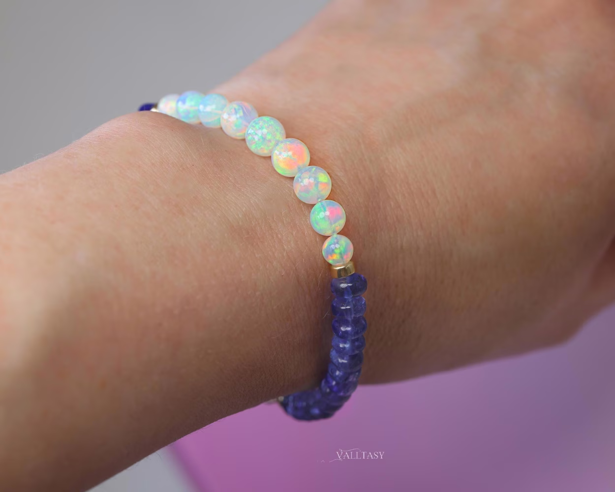 - Ethiopian Opal Sphere Bracelet with Periwinkle Tanzanite