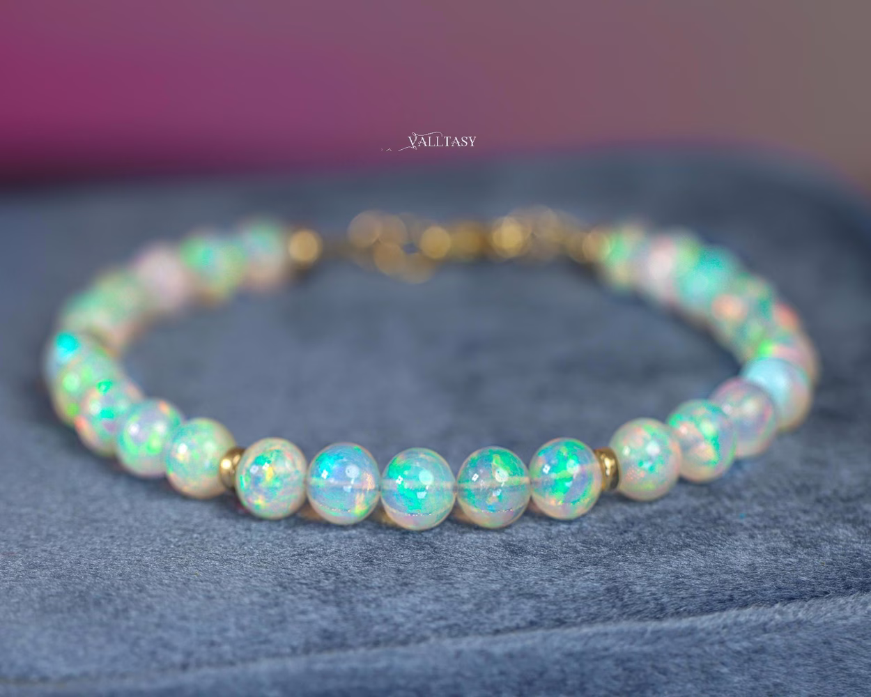 - Large Ethiopian Opal Sphere Bracelet in Gold Filled