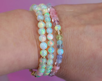 - Dainty Ethiopian Opal Sphere Bracelet in Gold Filled