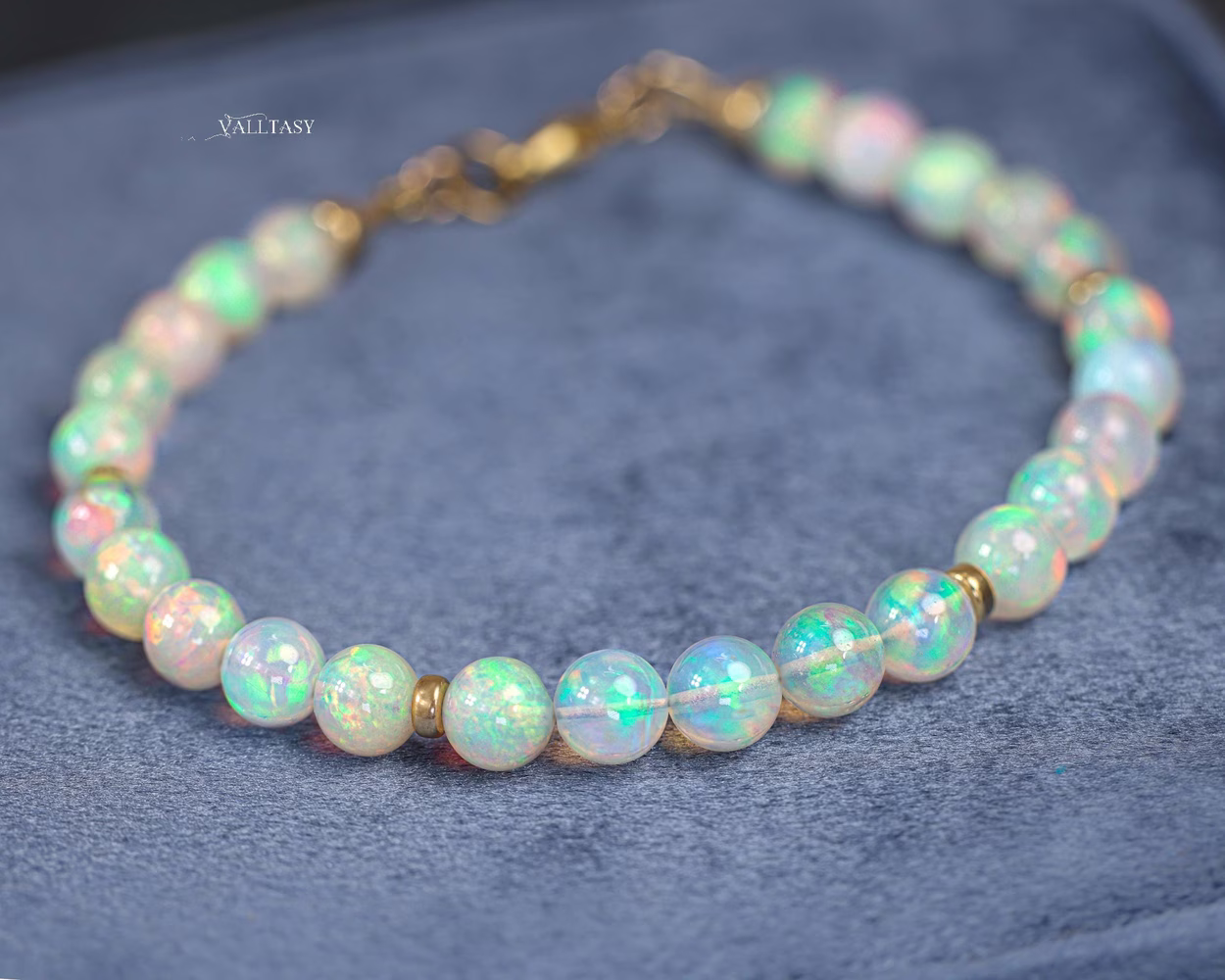 - Large Ethiopian Opal Sphere Bracelet in Gold Filled