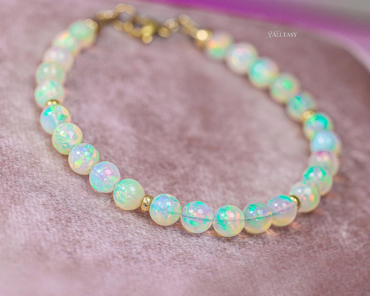 - Large Ethiopian Opal Sphere Bracelet in Gold Filled