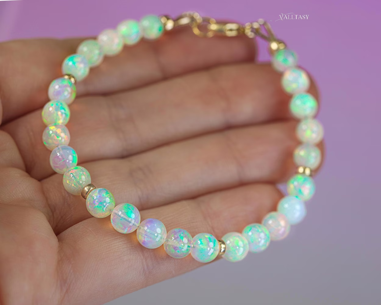 - Large Ethiopian Opal Sphere Bracelet in Gold Filled