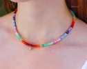 - Solid Gold 14K Multi Opal Beaded Necklace: Mexican Fire Opal, Pink Opal, Blue Opal with a Diamond Starfish Charm