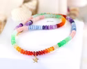 - Solid Gold 14K Multi Opal Beaded Necklace: Mexican Fire Opal, Pink Opal, Blue Opal with a Diamond Starfish Charm