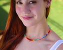 - Solid Gold 14K Multi Opal Beaded Necklace: Mexican Fire Opal, Pink Opal, Blue Opal with a Diamond Starfish Charm
