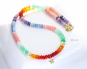 - Solid Gold 14K Multi Opal Beaded Necklace: Mexican Fire Opal, Pink Opal, Blue Opal with a Diamond Starfish Charm
