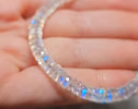 Solid Gold 14K Rainbow Moonstone Blue Fire Bracelet, Heishi Moonstone Beaded Bracelet